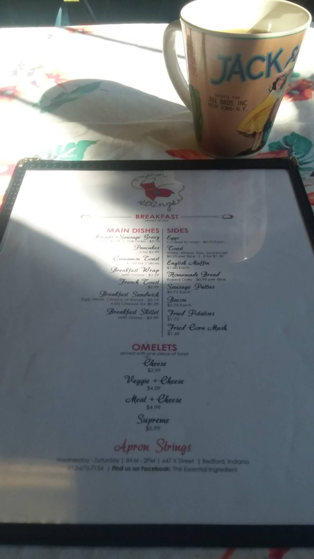 Menu at Apron Strings Diner cafe, Bedford