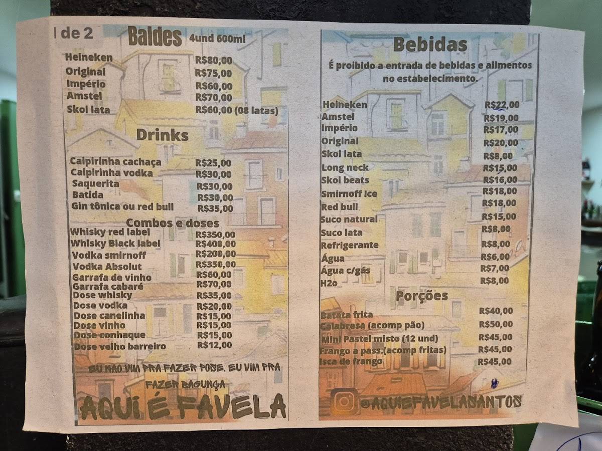 Aqui é favela cardápio