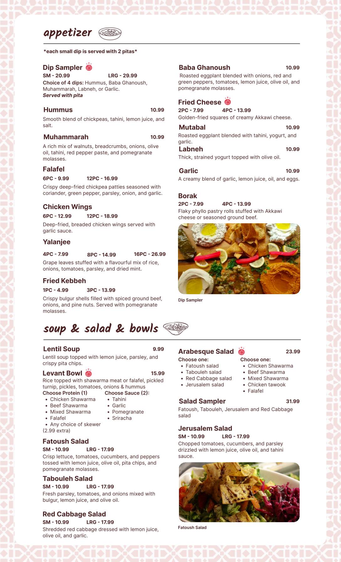 Menu de Arabesque Family Restaurant