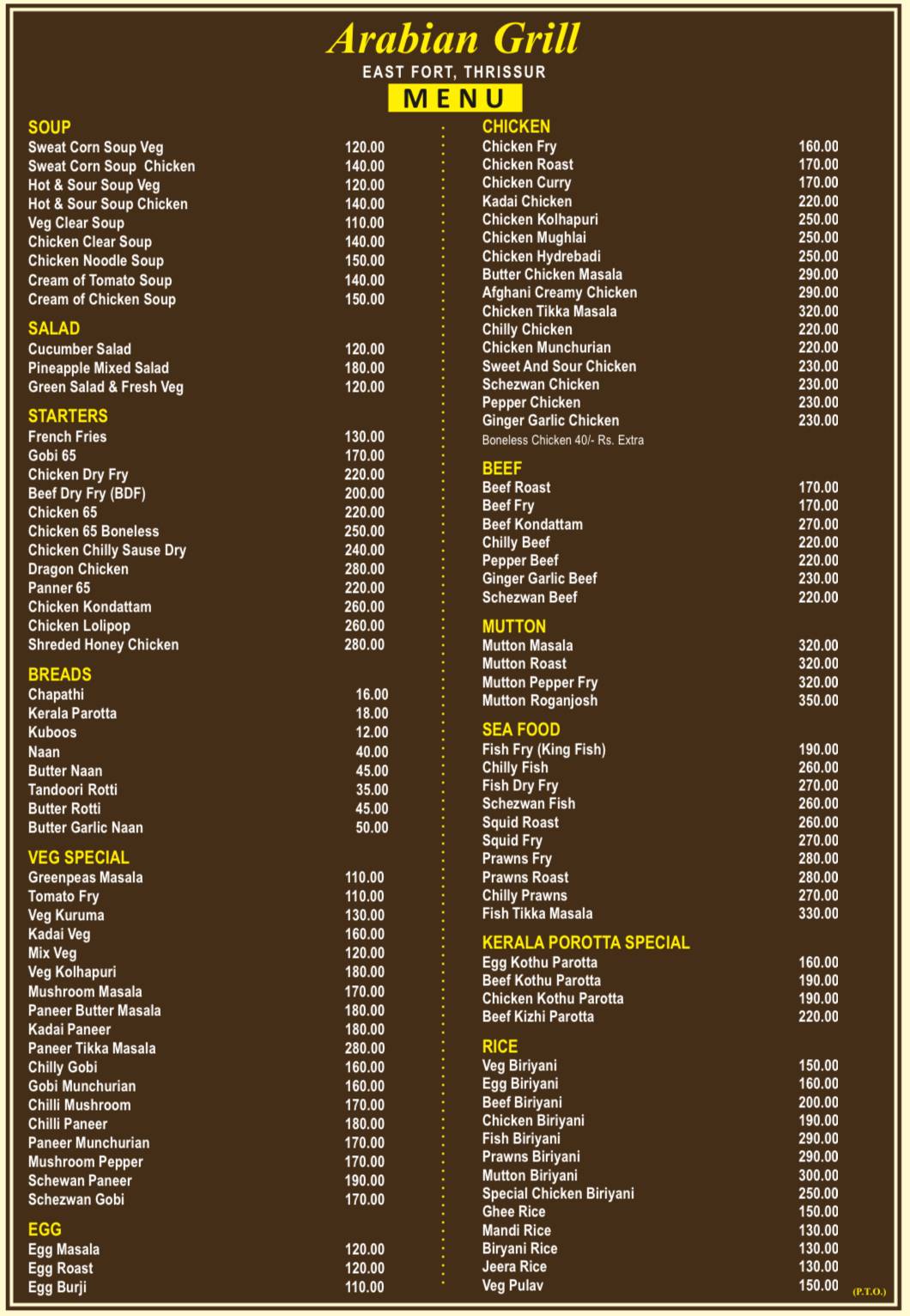 Arabian Grill menu