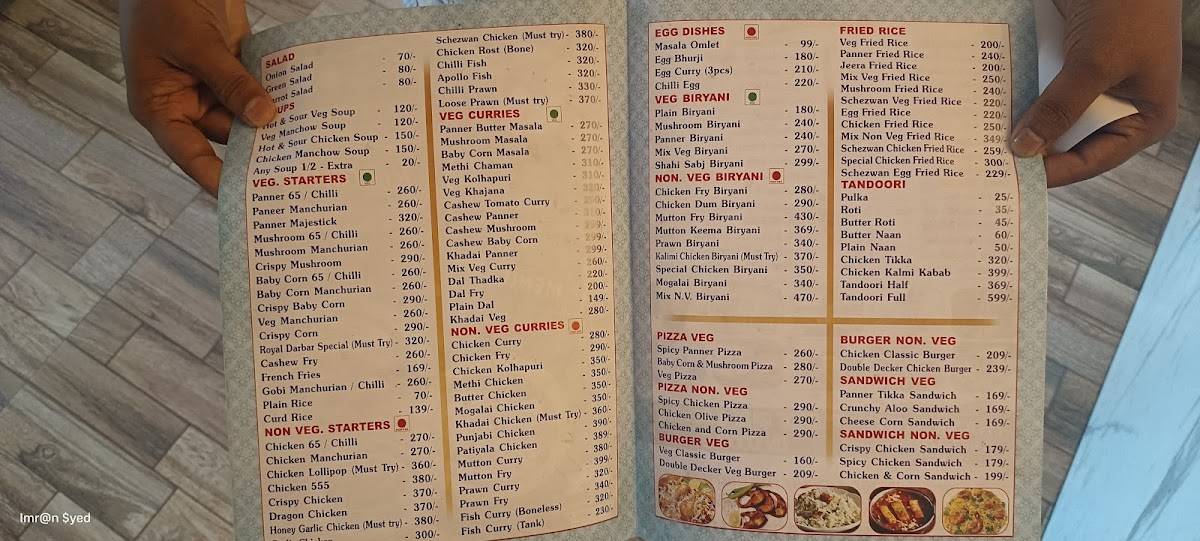 Royal Darbar Restaurant menu