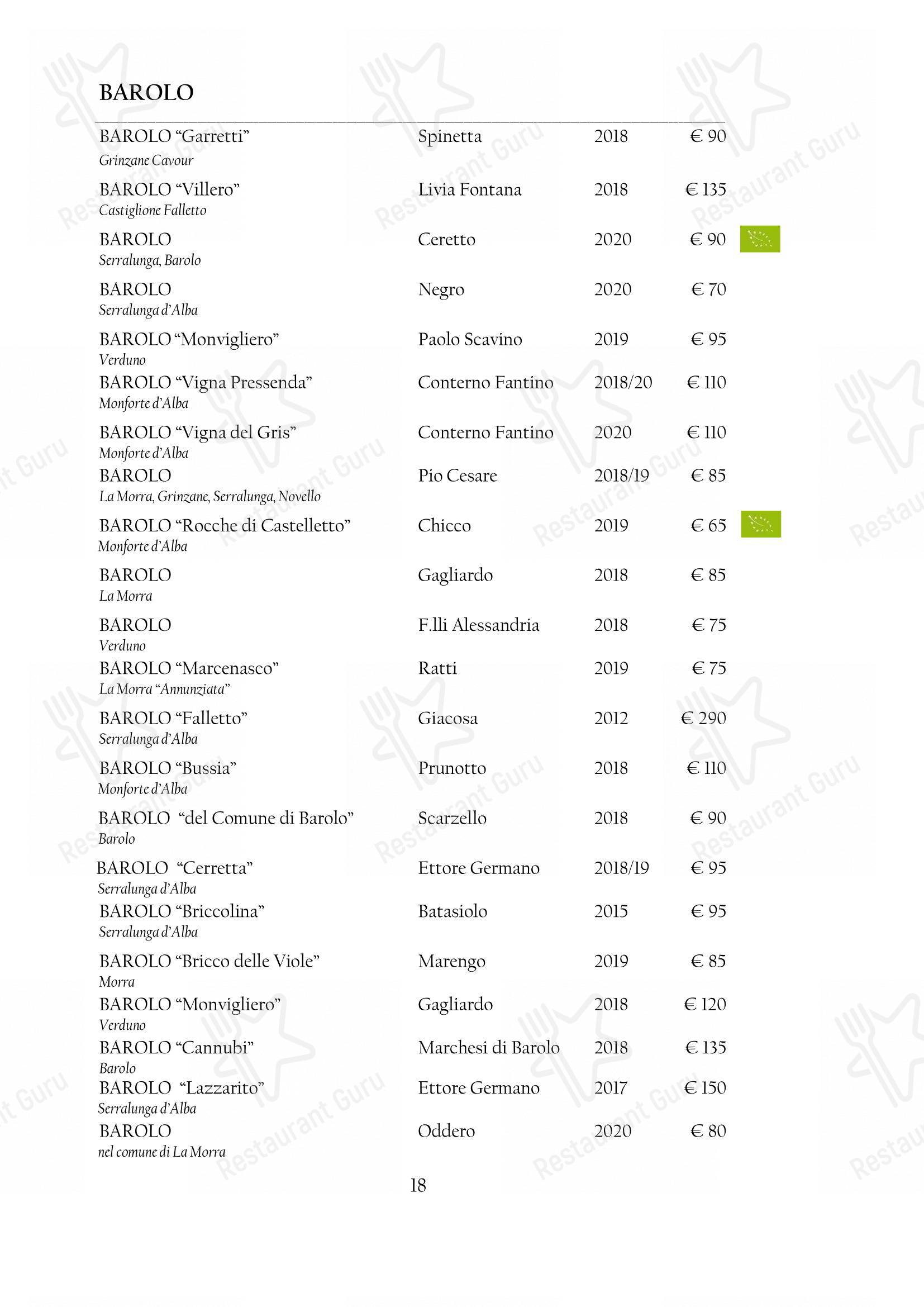 Arcadia in Torino - Menu