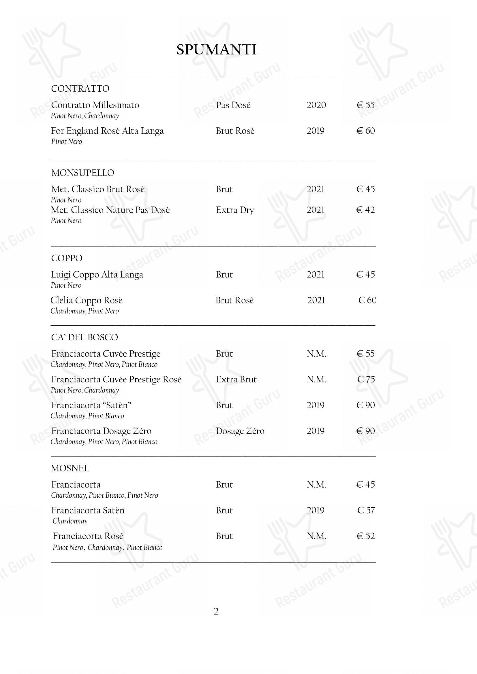 Arcadia in Torino - Menu