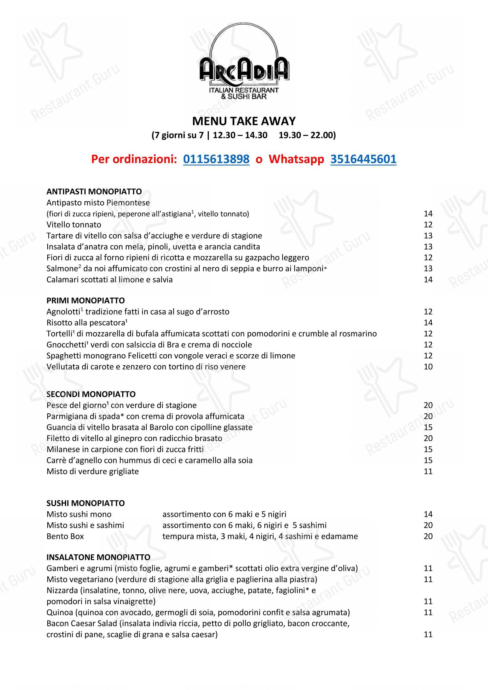 Menu bar per Arcadia ristorante