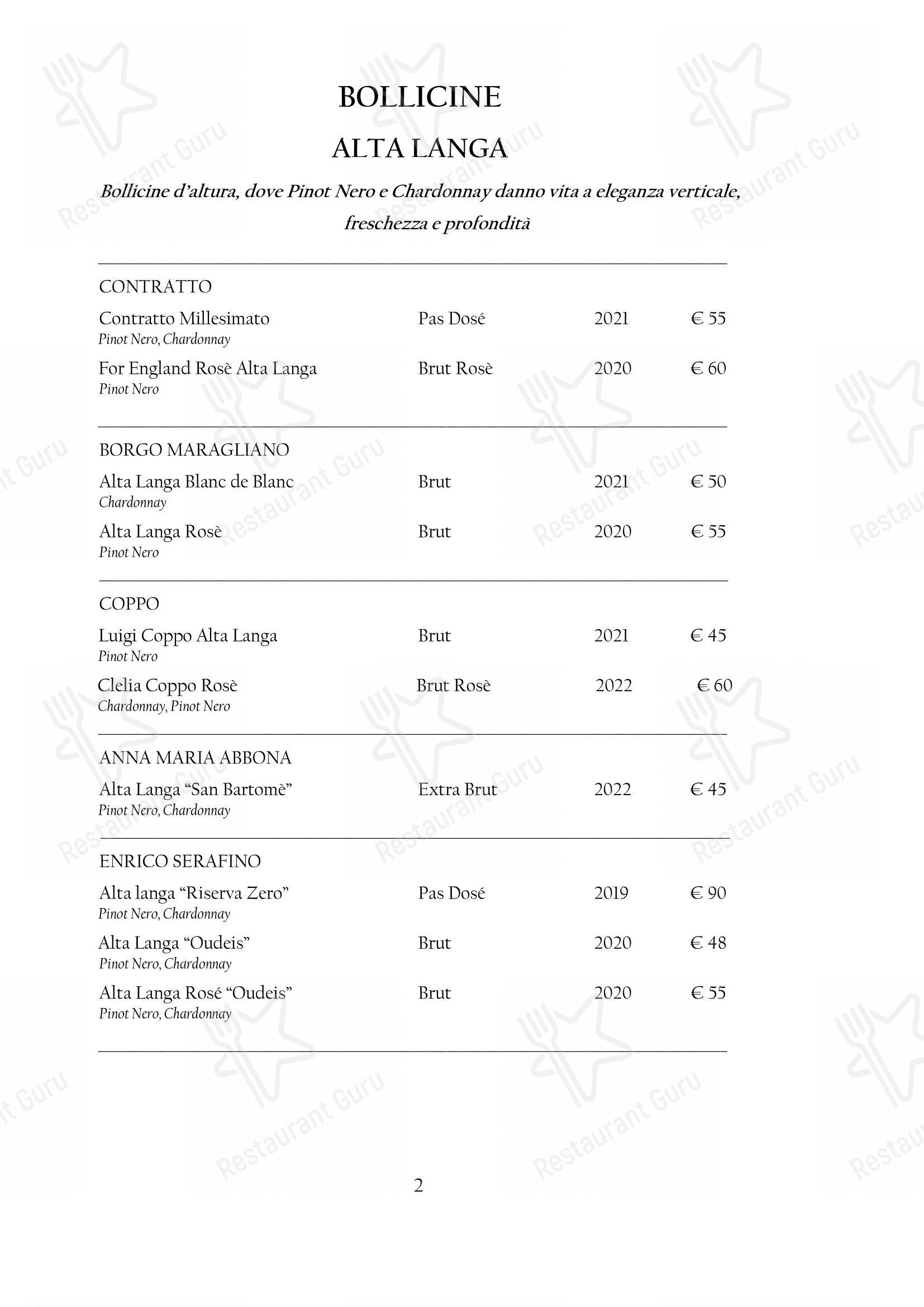 Menu pour Arcadia restaurant