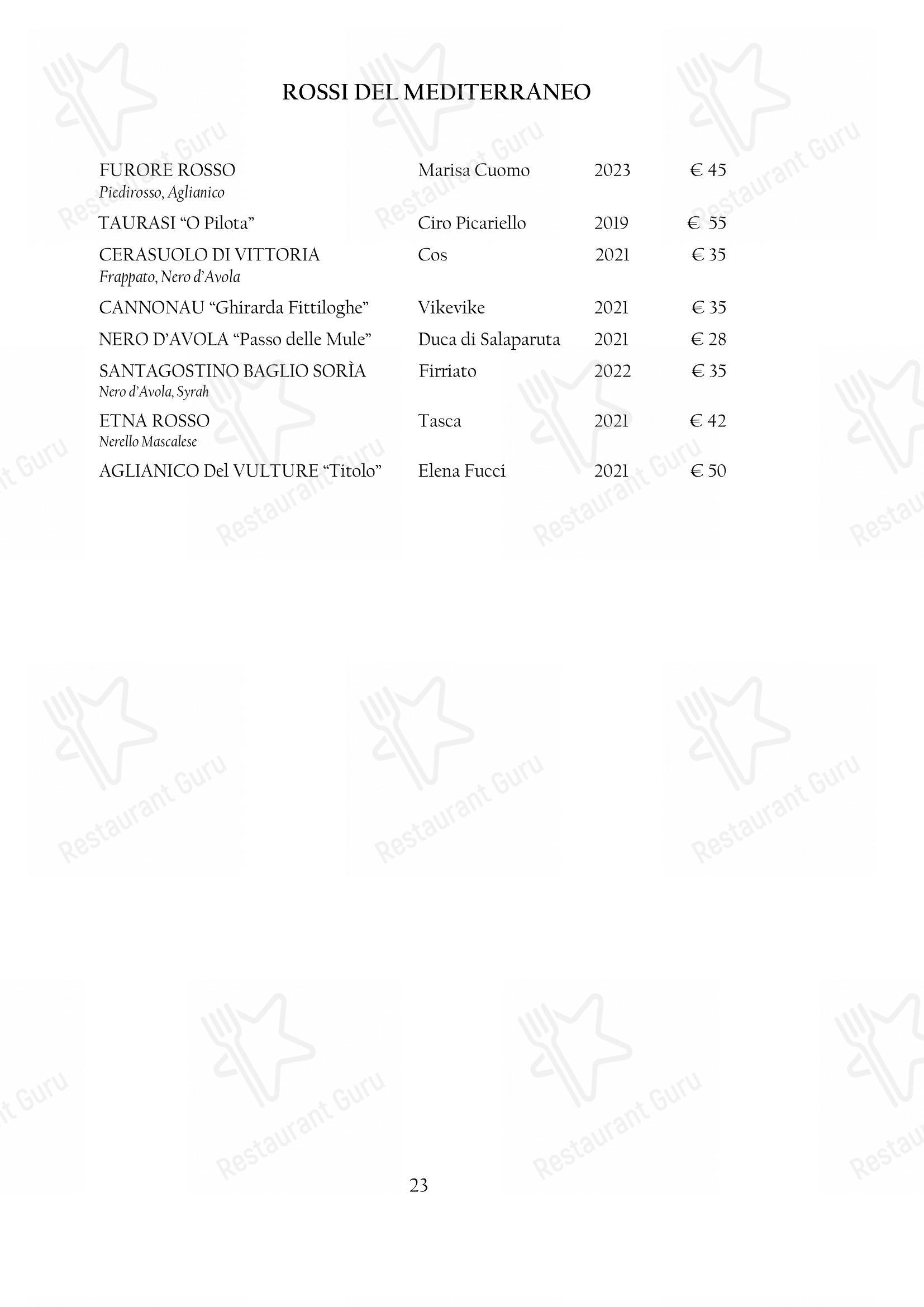 Menu pour Arcadia - Menu