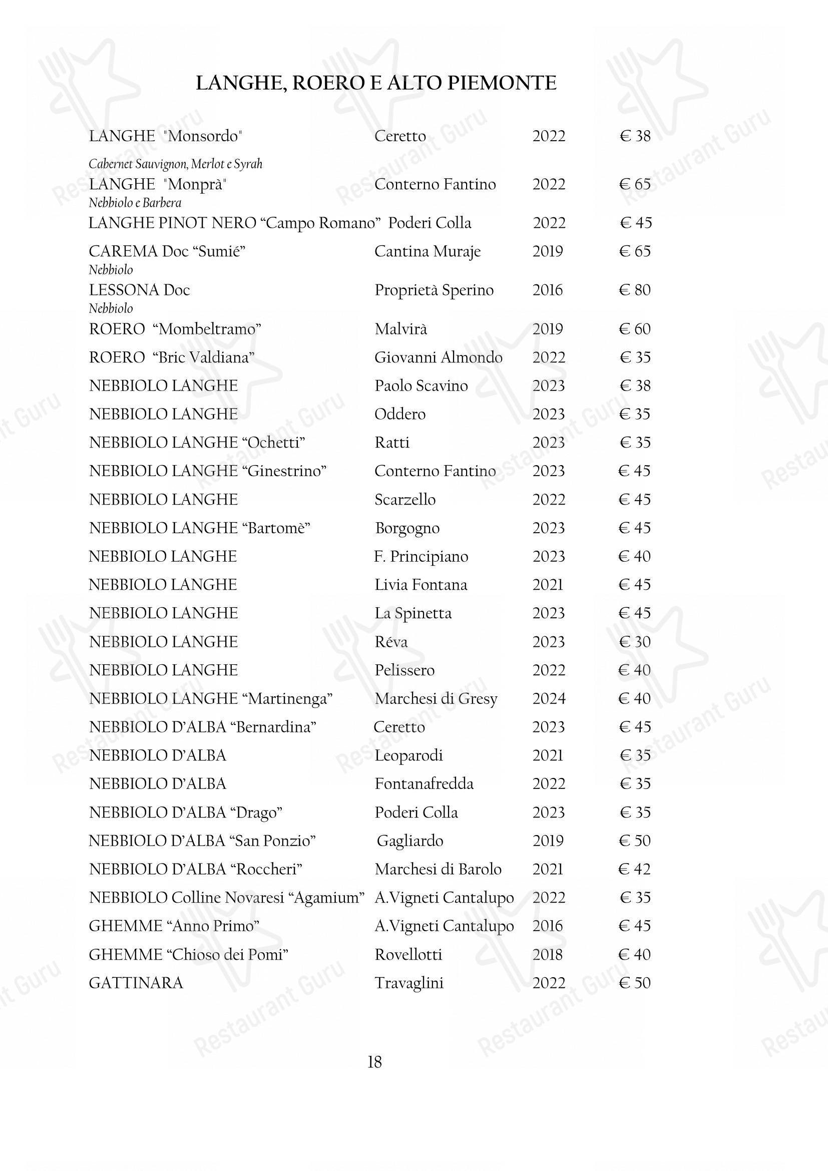 Arcadia dans Turin - Menu