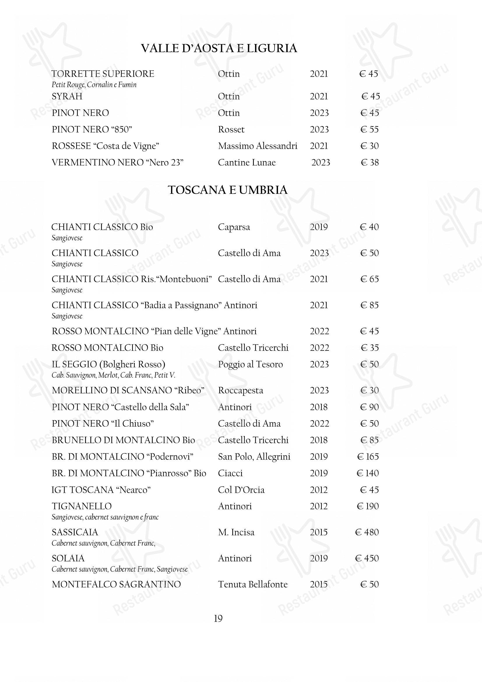 Menu pour Arcadia restaurant