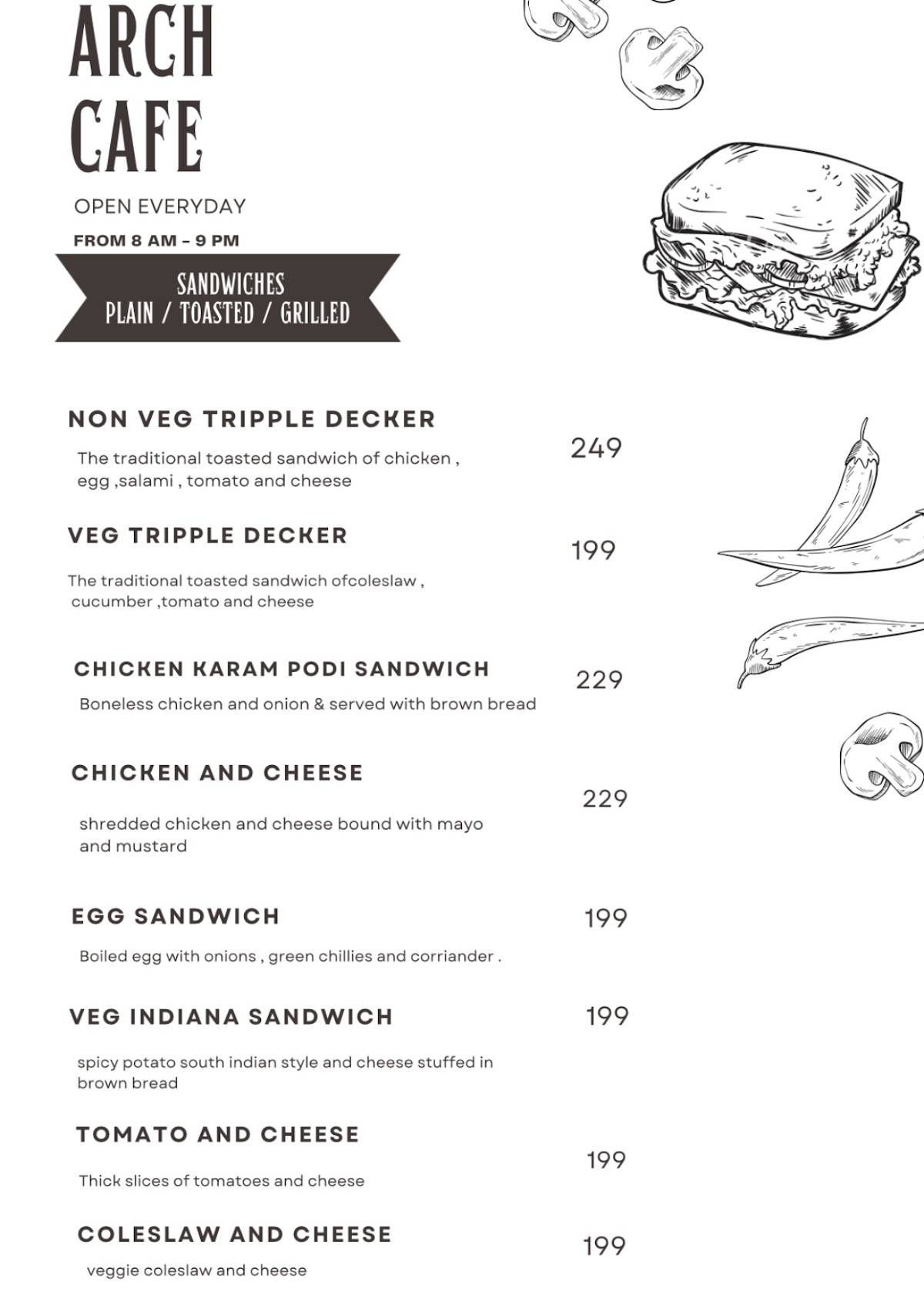 Menu at Arch Cafe - Kothapet, Hyderabad