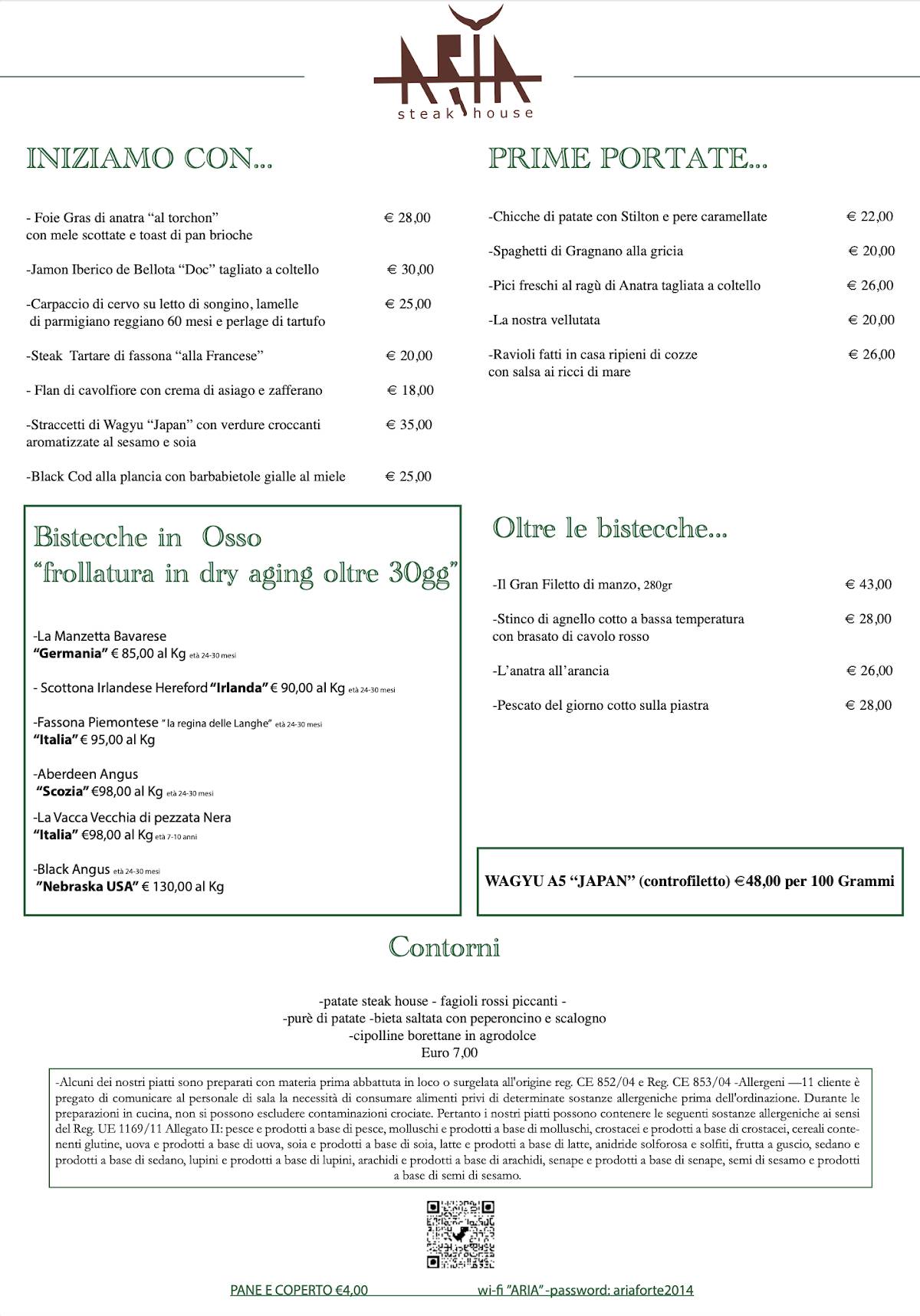 Menu di Aria Steakhouse 