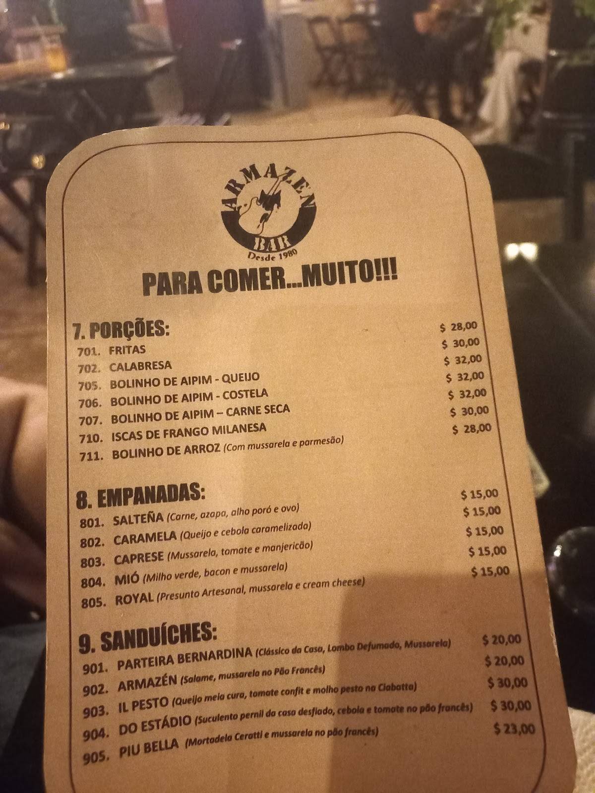 Armazén Bar cardápio