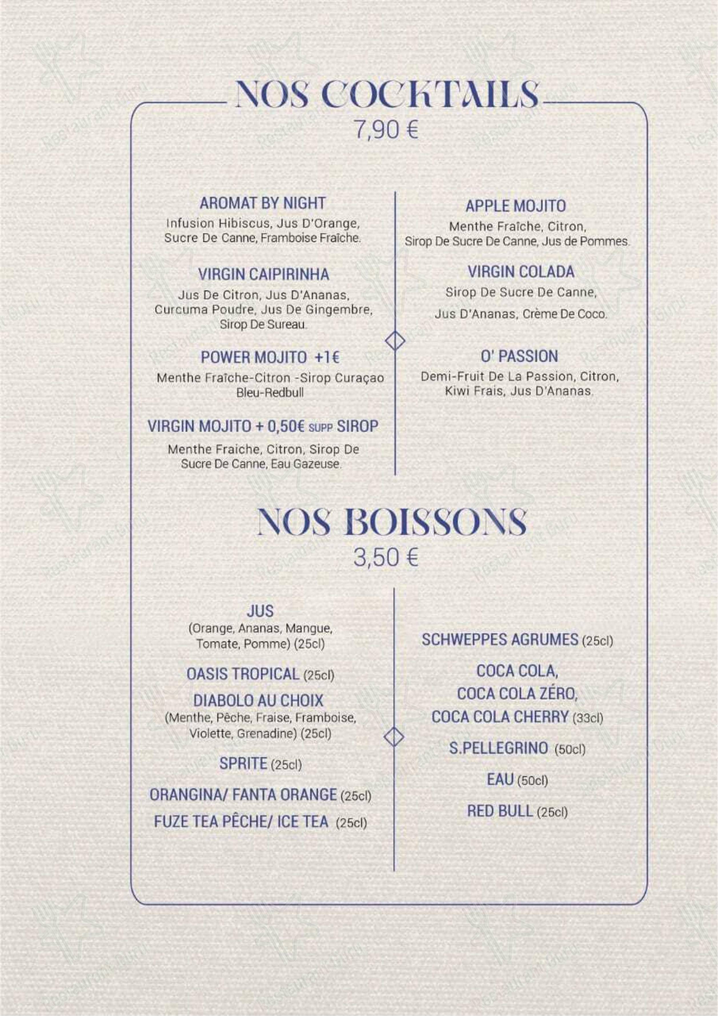 Aromat Restaurant Lille dans Loos - Menu