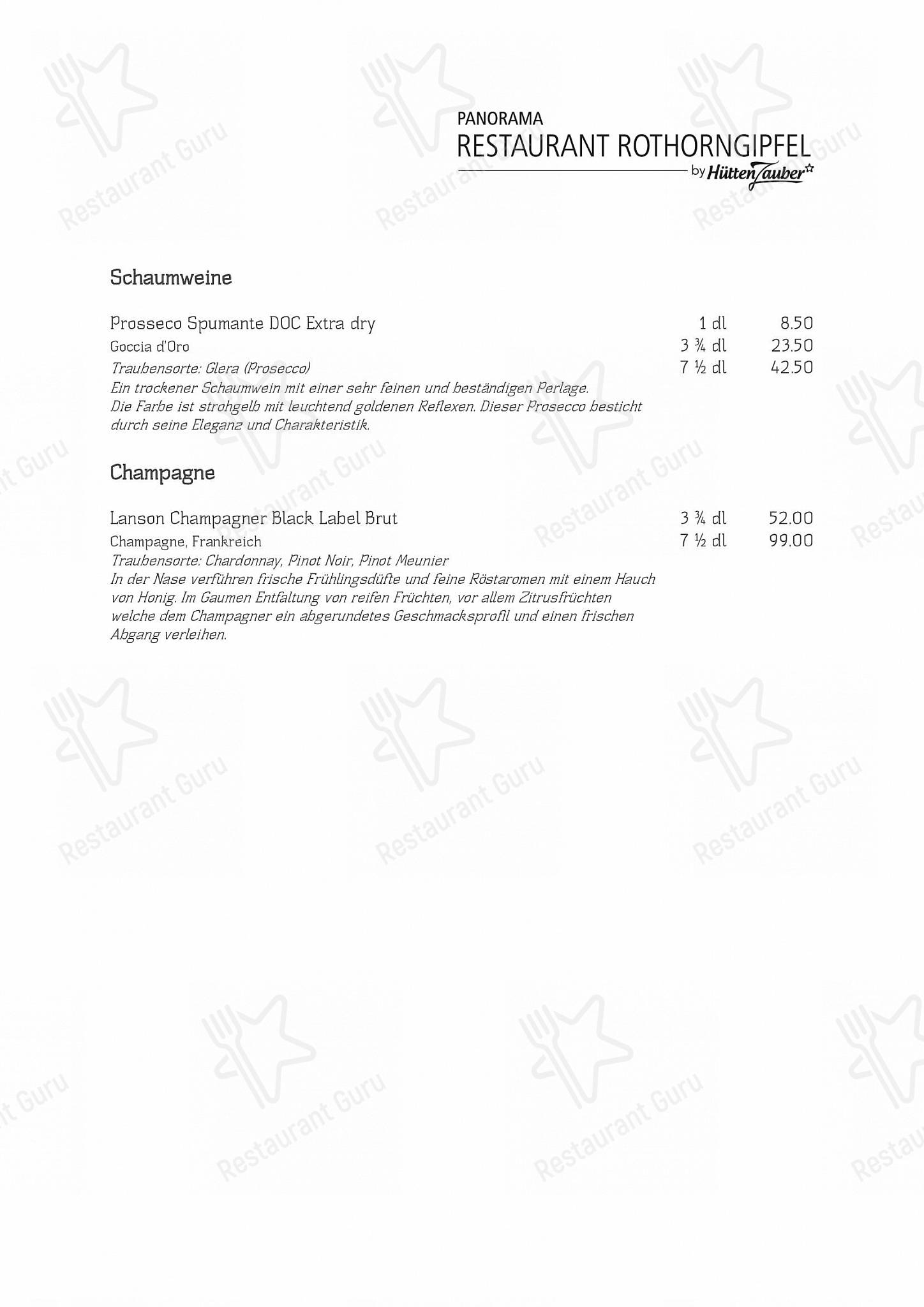 Menu di Panormarestaurant Rothorngipfel - Коктейльная карта