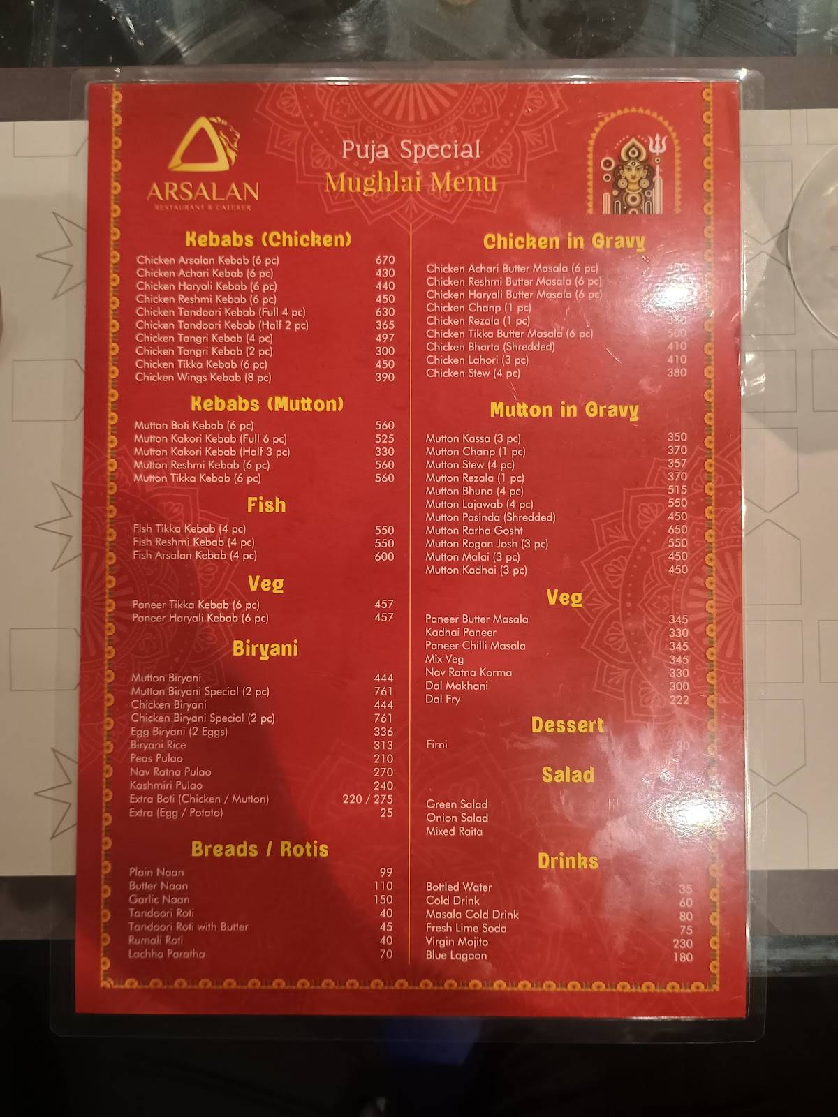 Arsalan Restaurant & Caterer menu