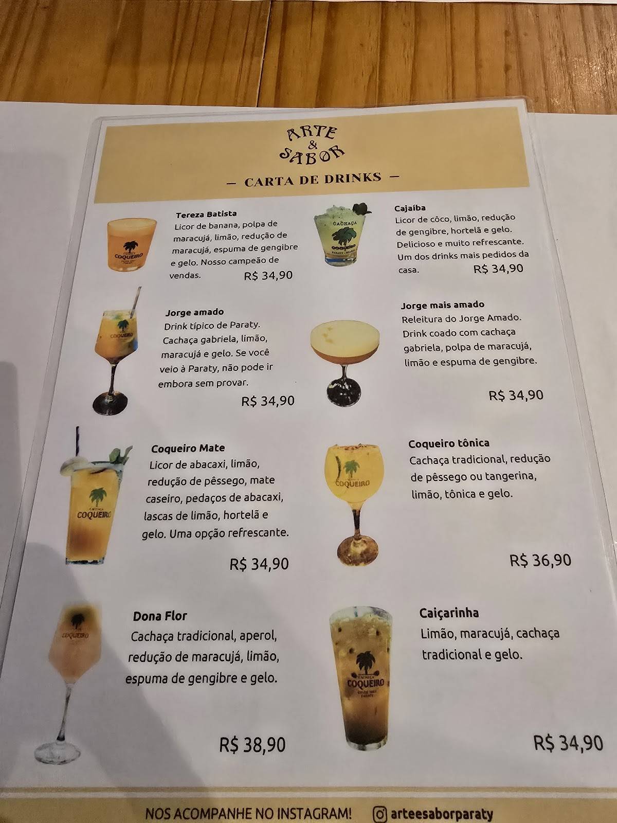 Restaurante Arte e Sabor cardápio