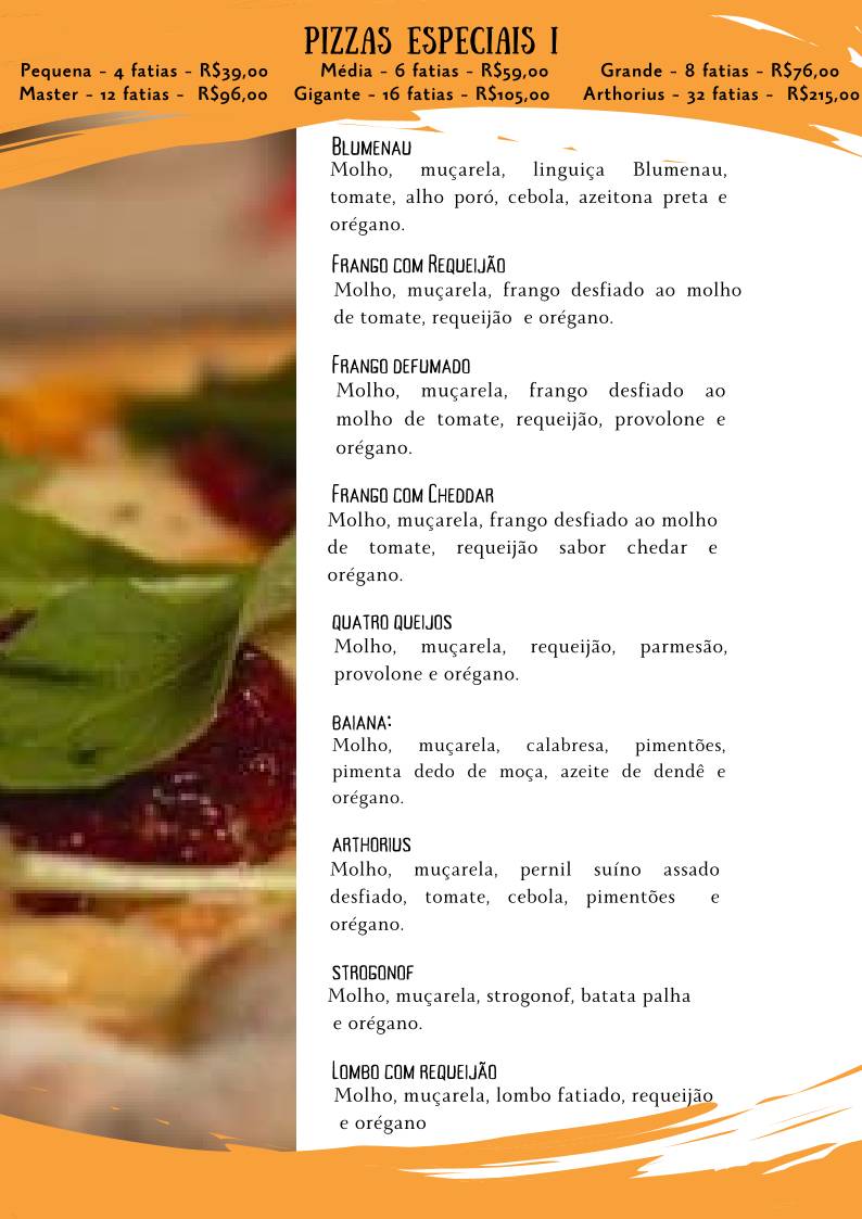 Arthorius Pizzaria cardápio