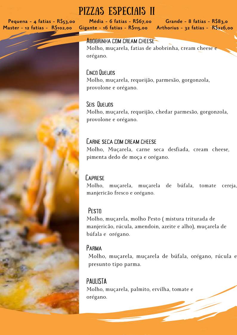 Arthorius Pizzaria cardápio