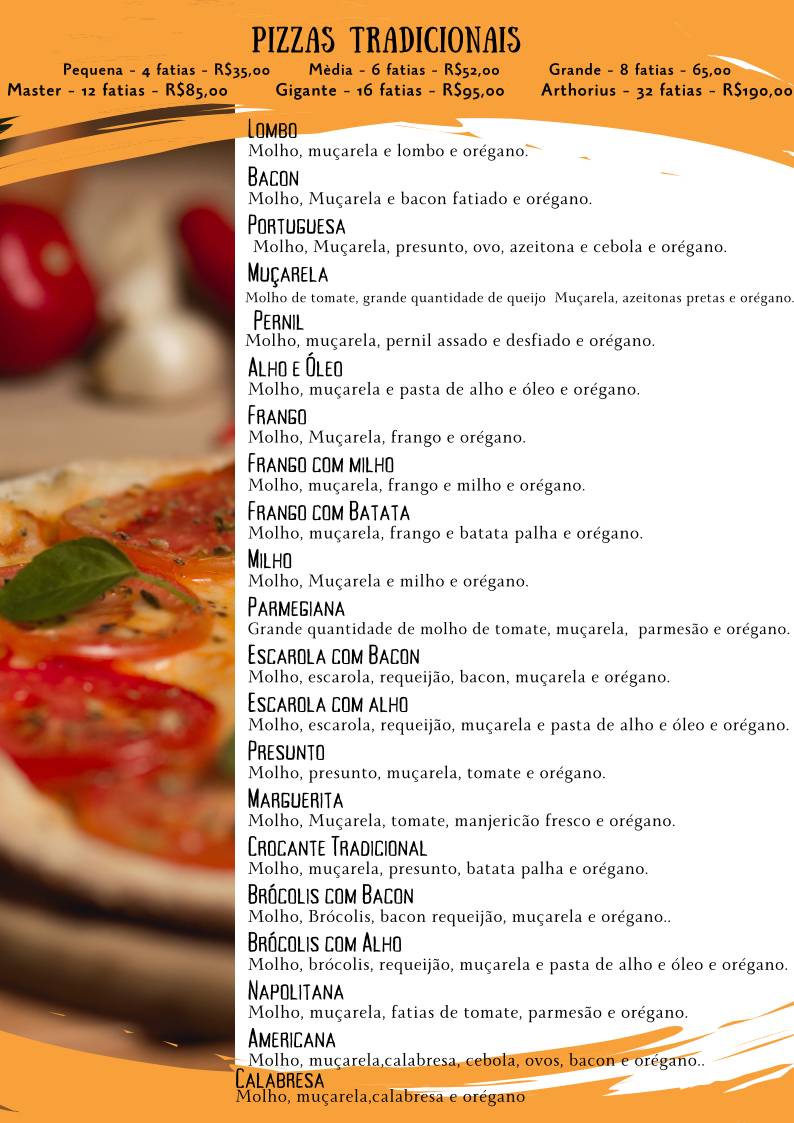 Arthorius Pizzaria cardápio