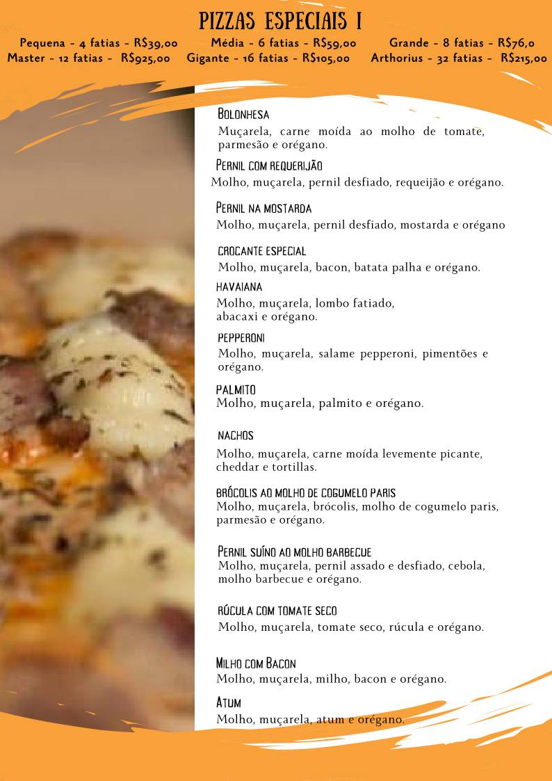 Arthorius Pizzaria cardápio