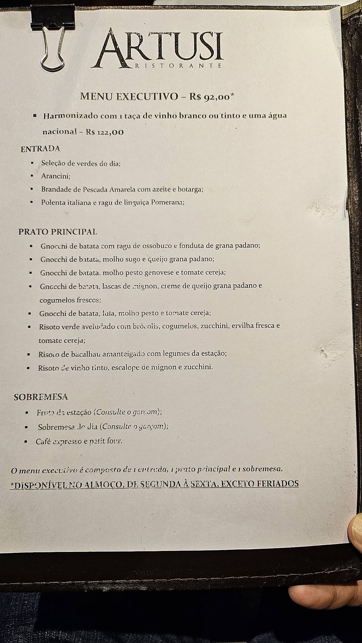 Artusi Restaurante cardápio