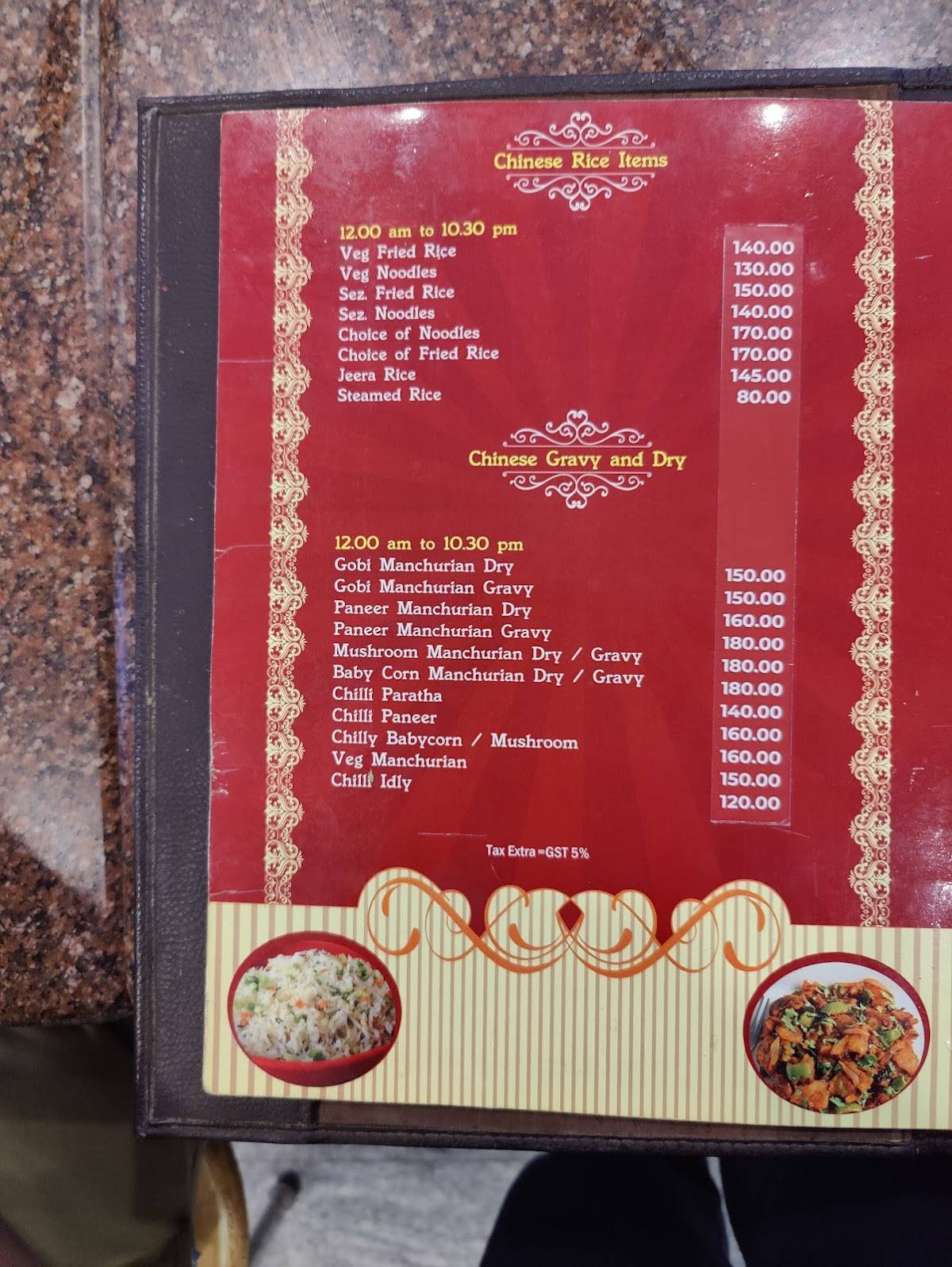 Arya Bhavan menu