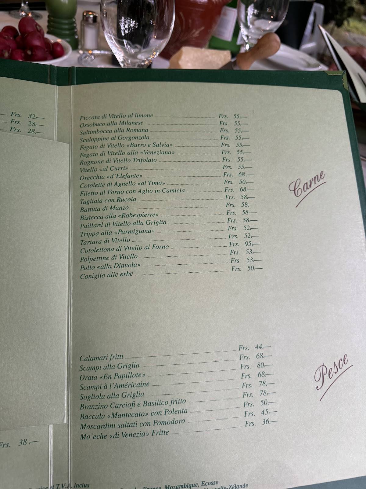 Menu de Auberge d'Onex