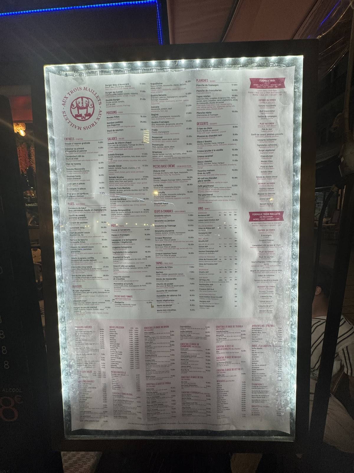 Menu de Aux Trois Maillets