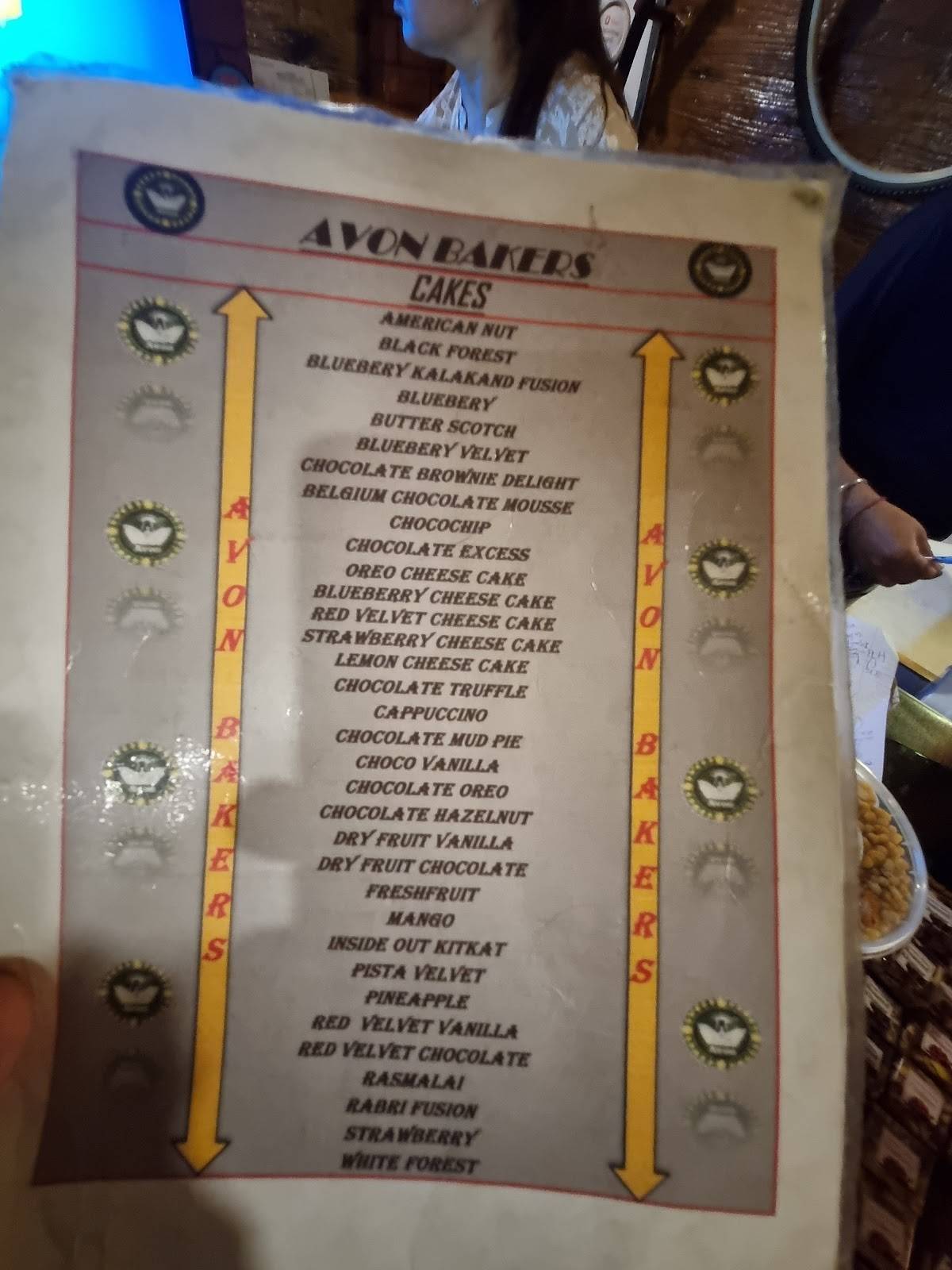 Avon Bakers & Gifting Studio menu