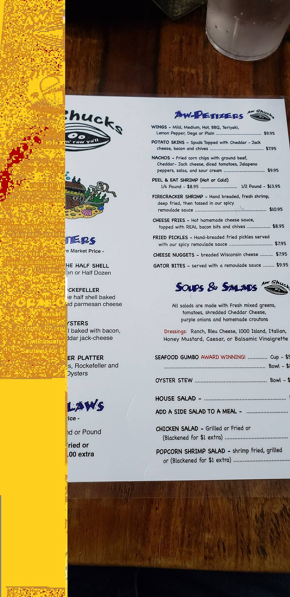Menu at Aw Shucks restaurant, Montgomery, 4300 Wetumpka Hwy