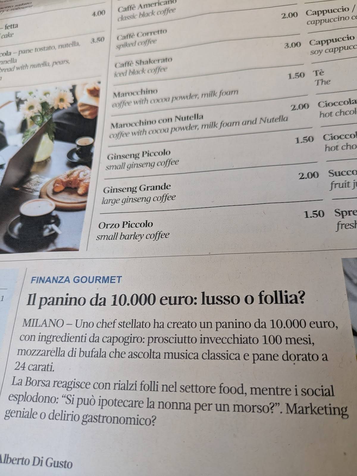 Menu di B Cafè (5 Vie) 