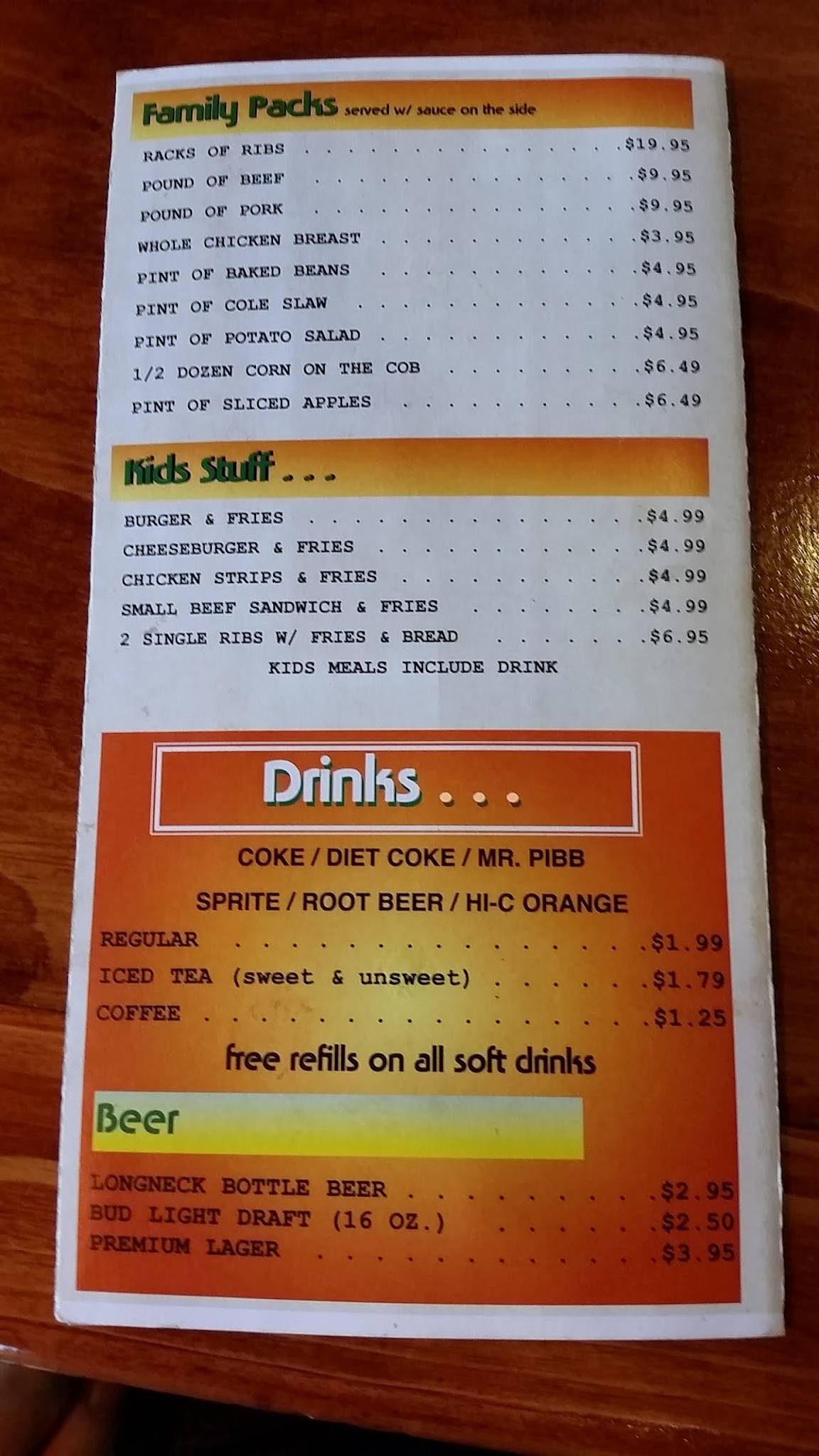 Menu at PigNPepper BarBQ, Fort Smith