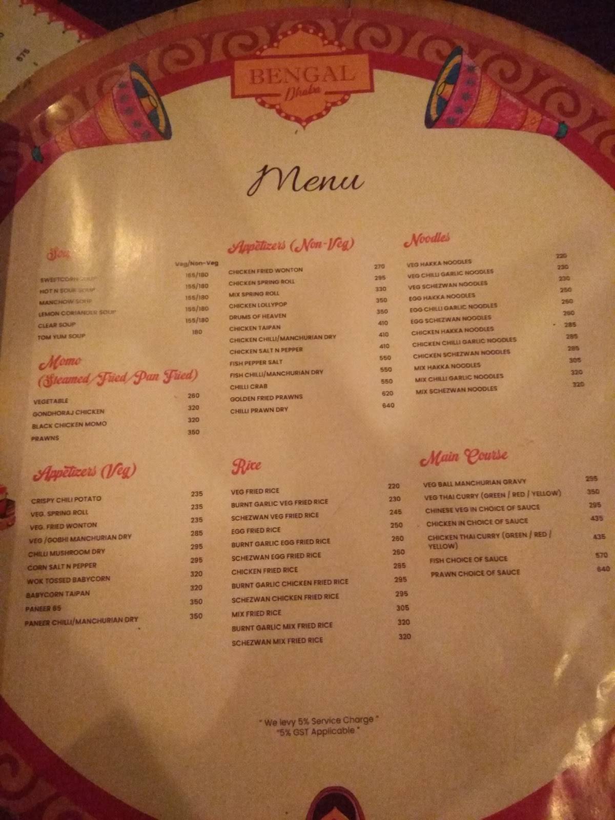 BENGAL DHABA menu