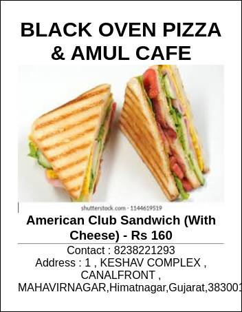 BLACK OVEN PIZZA & AMUL CAFE menu