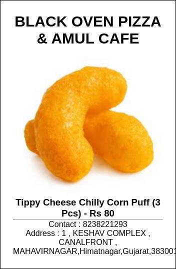 BLACK OVEN PIZZA & AMUL CAFE menu