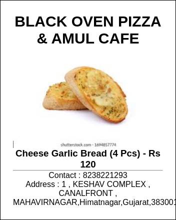 BLACK OVEN PIZZA & AMUL CAFE menu