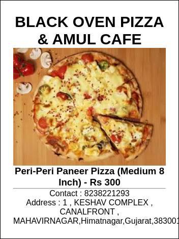 BLACK OVEN PIZZA & AMUL CAFE menu