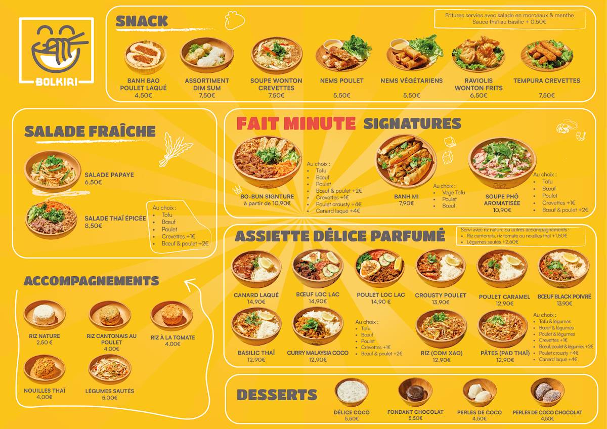 Menu de BOLKIRI Montreuil Street Food Viêt