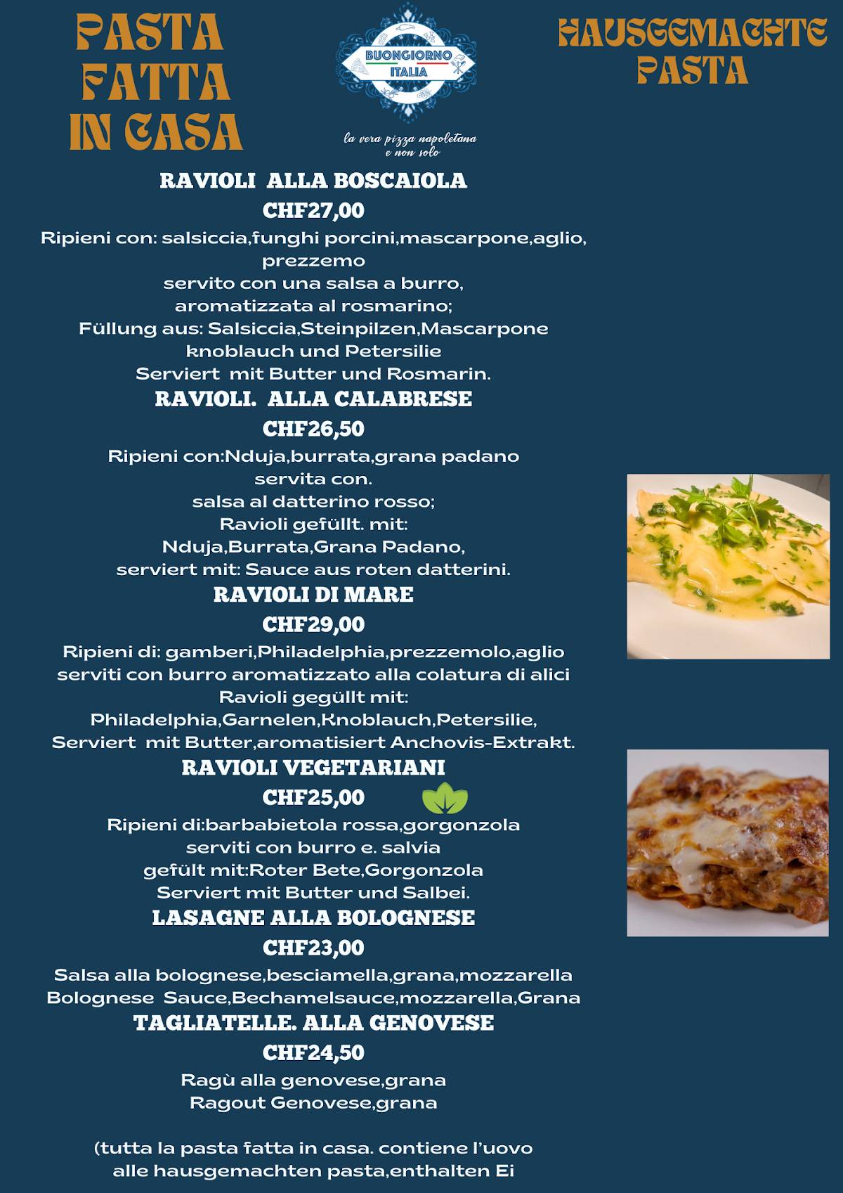 Menu di BUONGIORNO ITALIA 