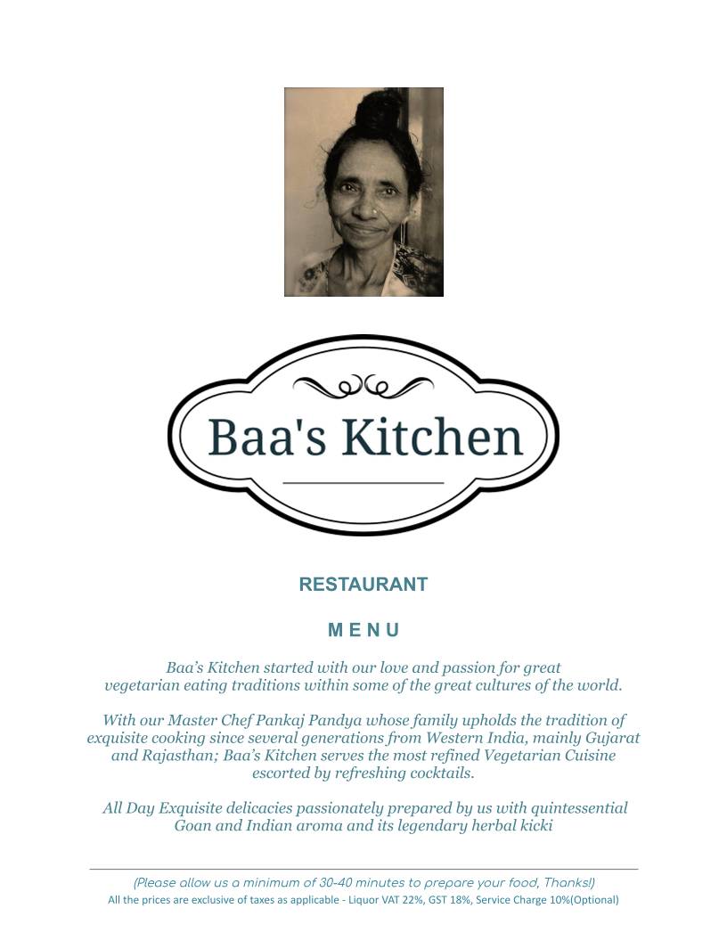 Baa's Kitchen menu