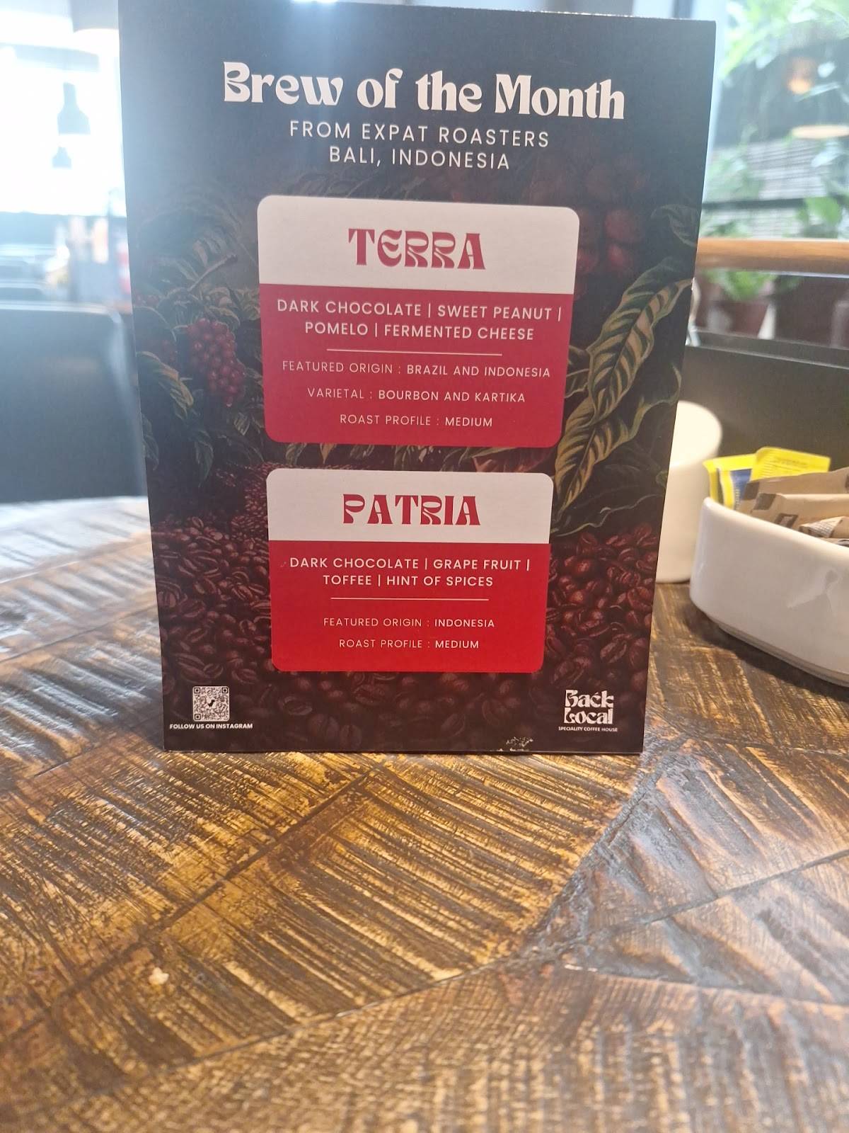 Back Local Speciality Coffee House menu