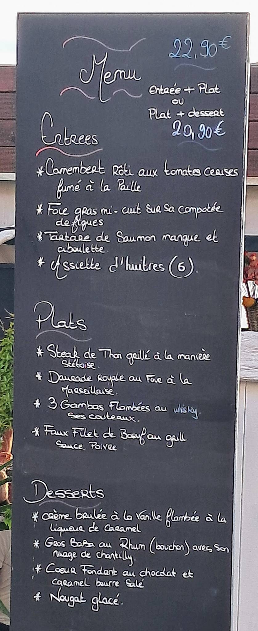 Menu de Le Bahia Le Grau D'agde