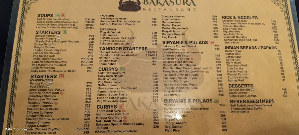 Bakasura Restaurant menu