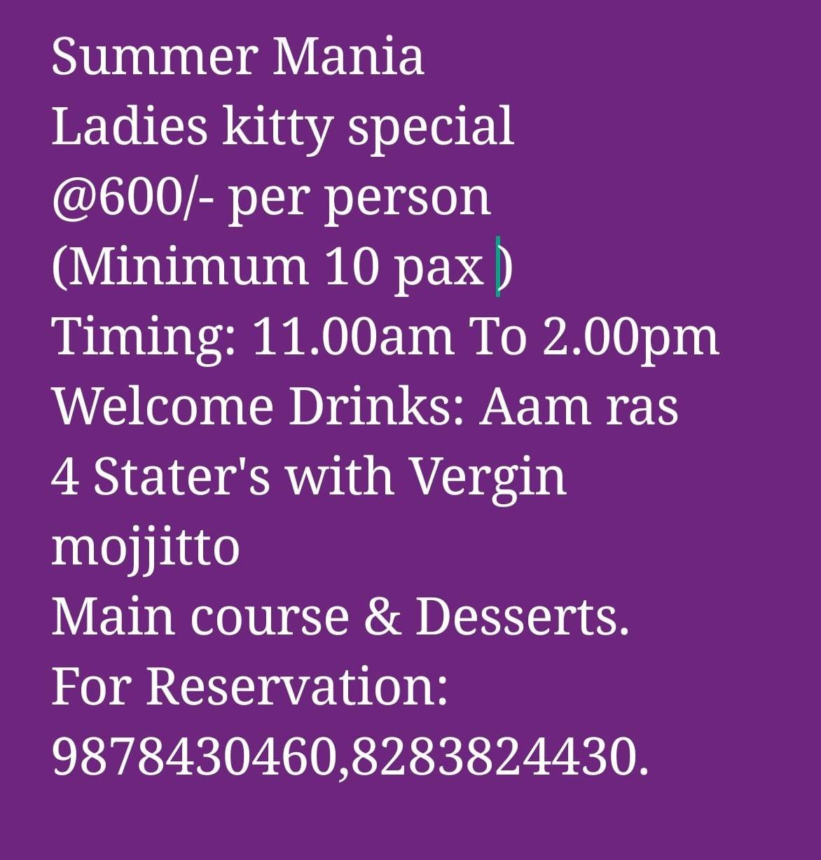Bali's Rooftop Lounge menu