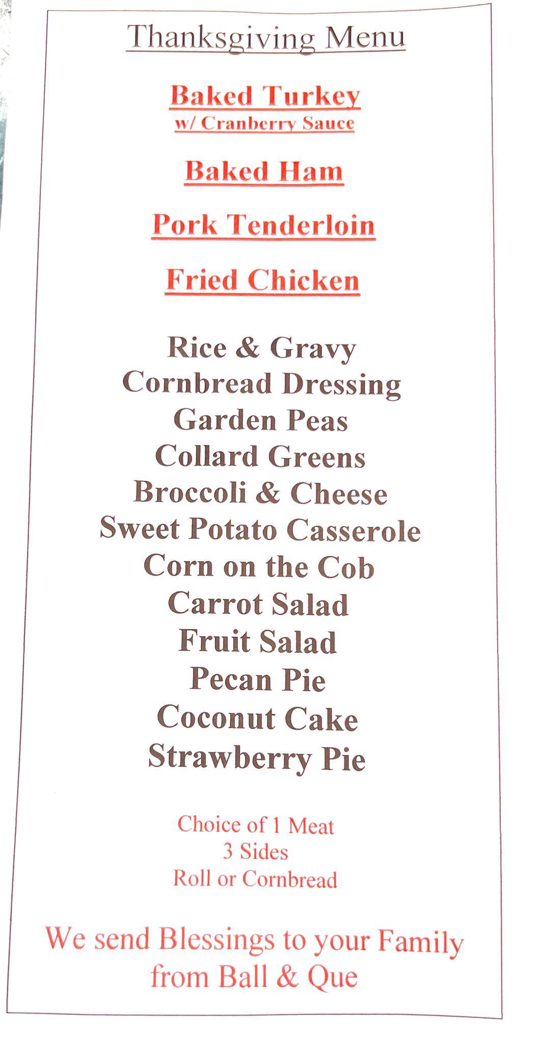 Menu at Ball & Que Restaurant,