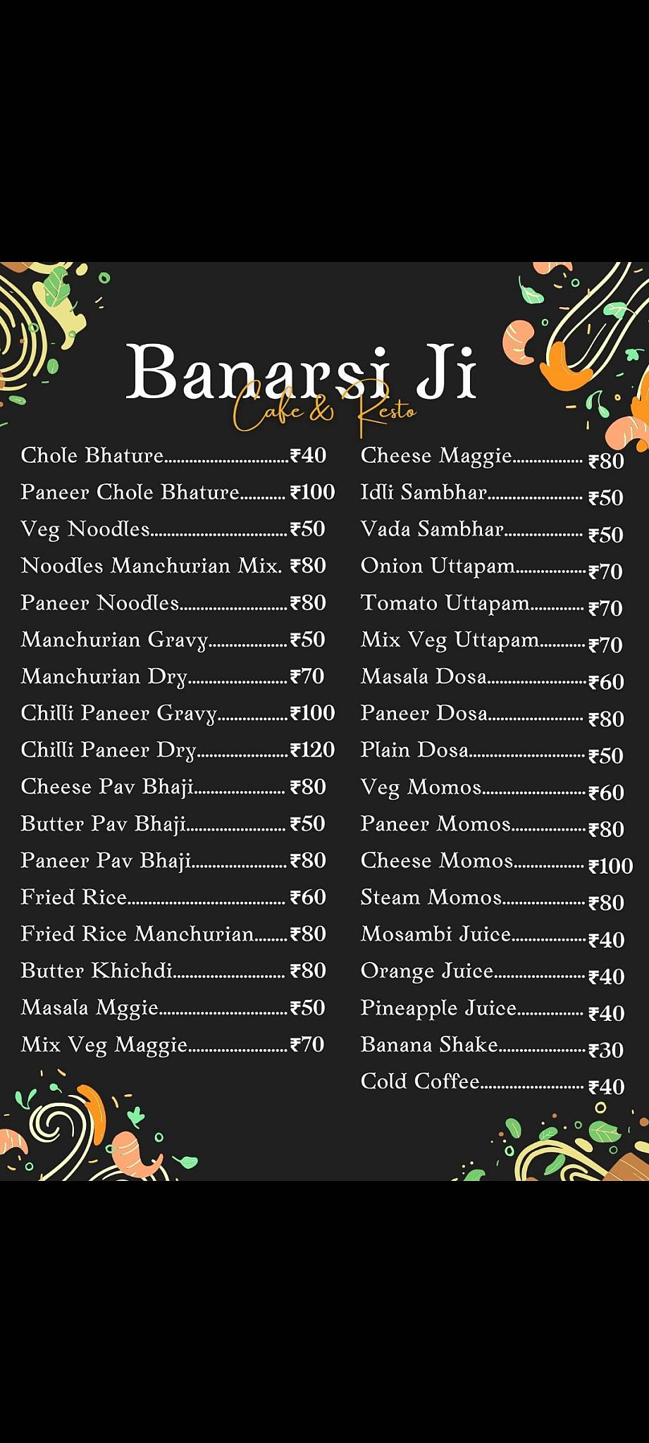 Banarsi Ji menu