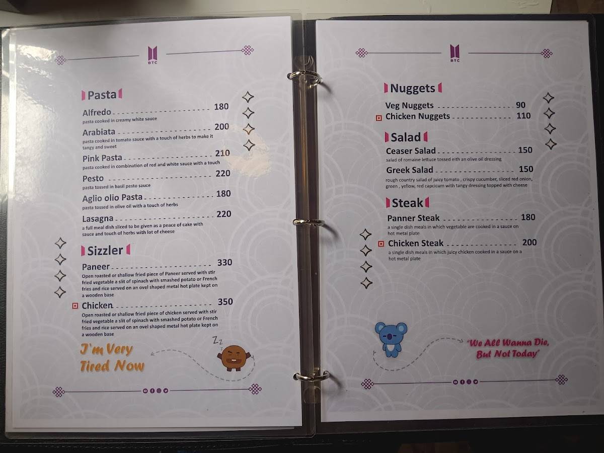 Bangtan Cafe menu