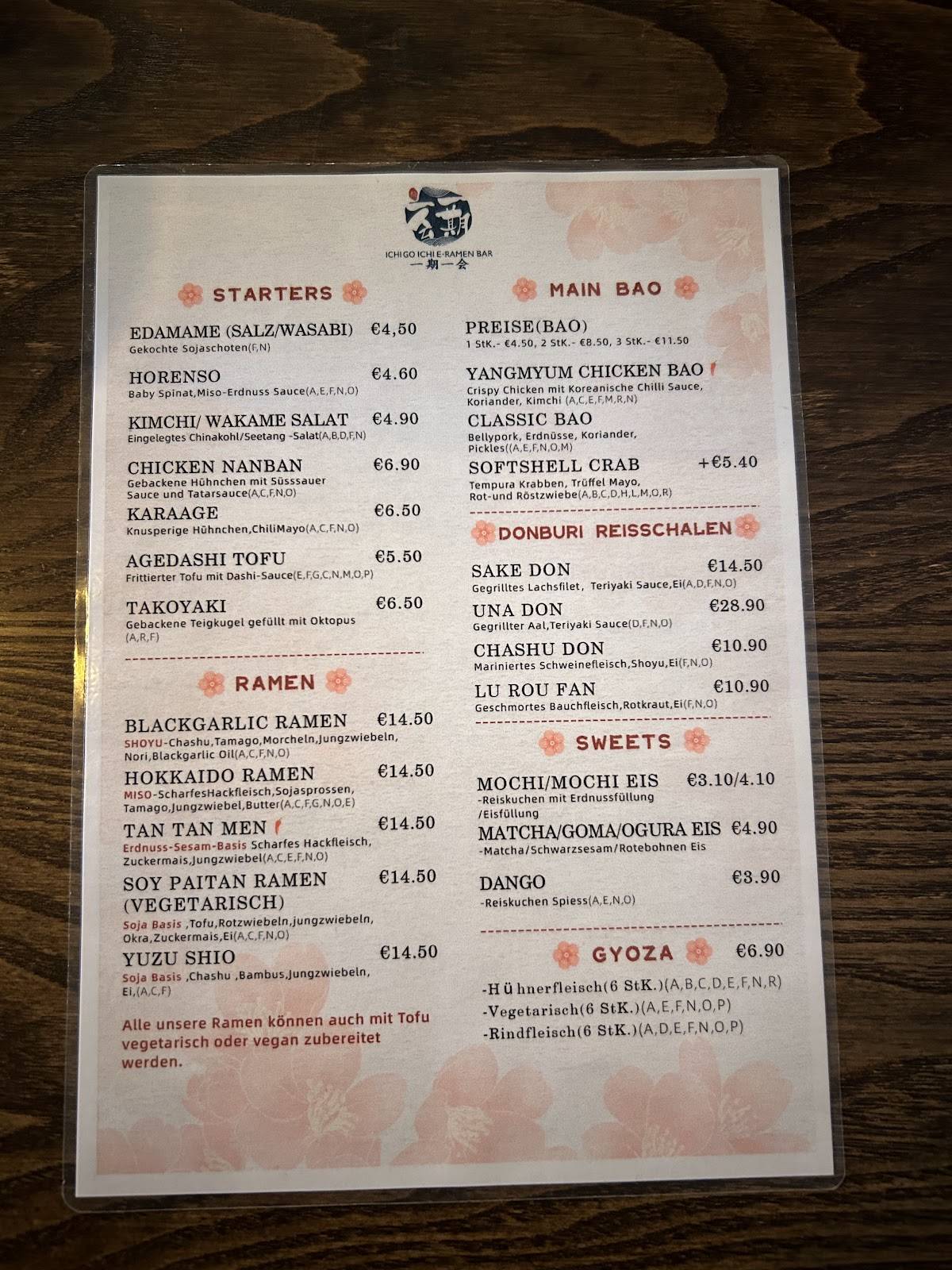 Speisekarte von Bao Bar Ichi Go Ichi E, Graz