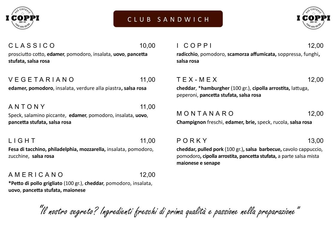 Menu di Bar Centrale I Coppi di Coppo Mauro & c. s.n.c. 