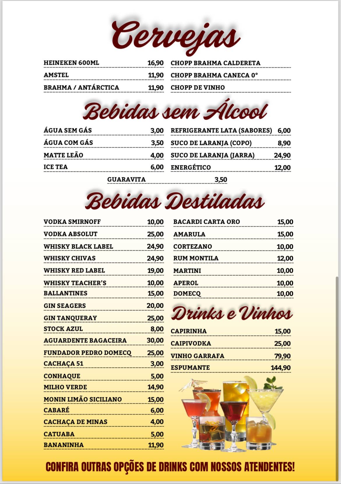 Bar Chopperia Binga cardápio