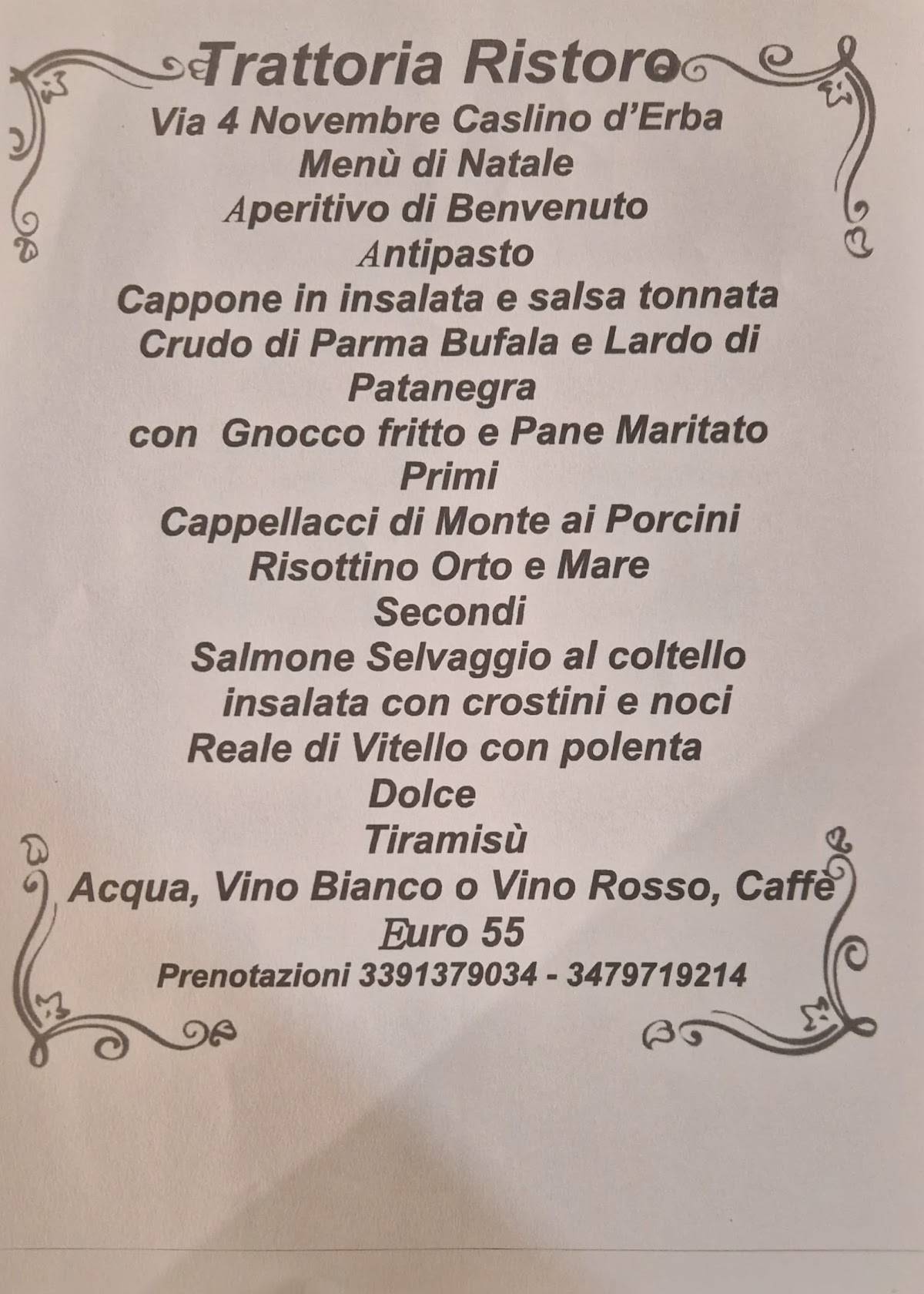 Menu di Bar Trattoria Ristoro 